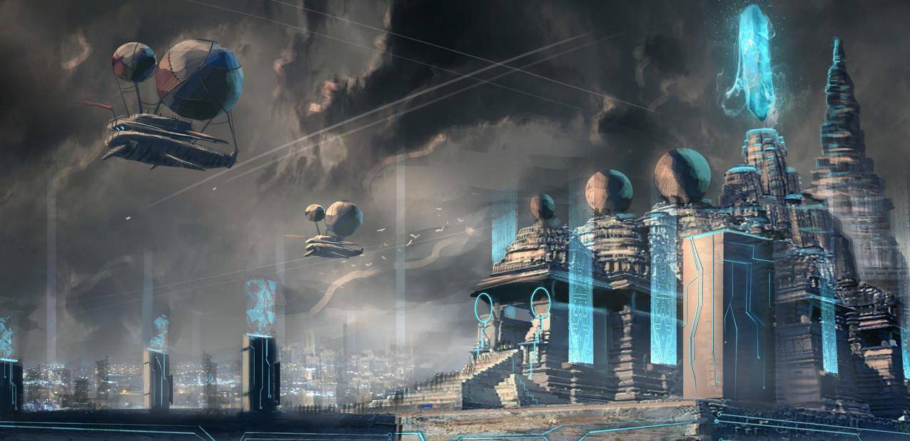 未来主义,蓝色,寺庙,城市