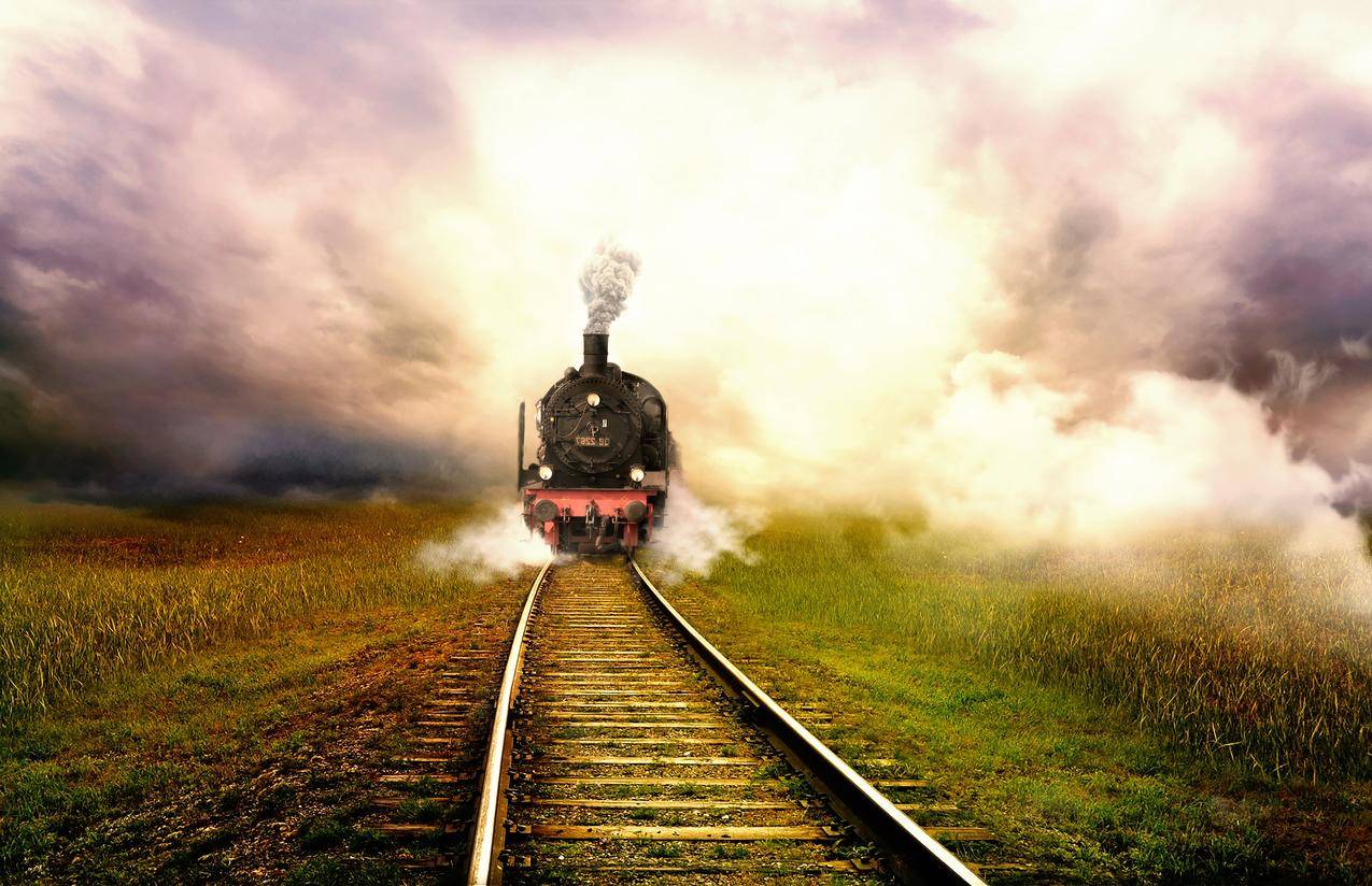 火车,雾,铁路,老式火车5K图片