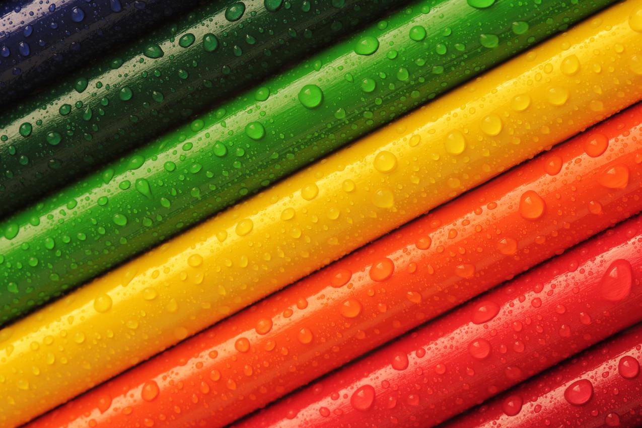 铅笔,蜡笔,色彩缤纷,彩虹,颜色,水滴,美丽,风格,艺术,5K壁纸