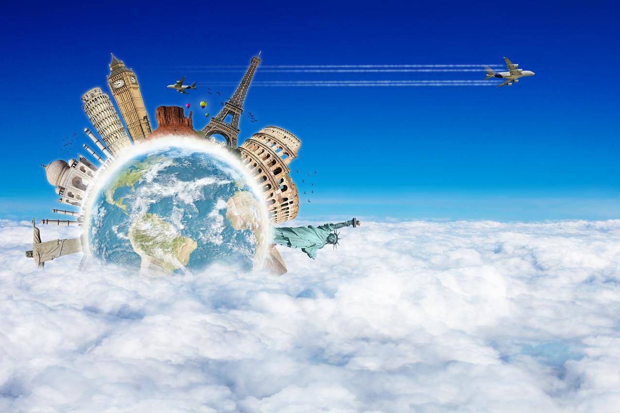 创意,行星,天空,云,飞机,埃菲尔铁塔,自由女神像,罗马,7K设计图片
