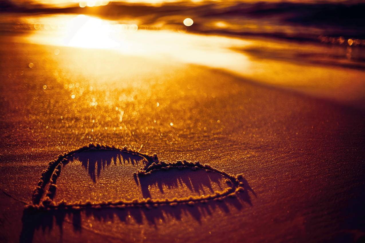 沙滩,日落,心脏,爱情,沙,图片
