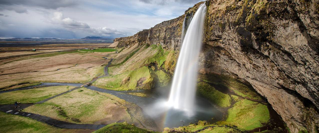 冰岛塞里雅兰瀑布3440x1440带鱼屏壁纸