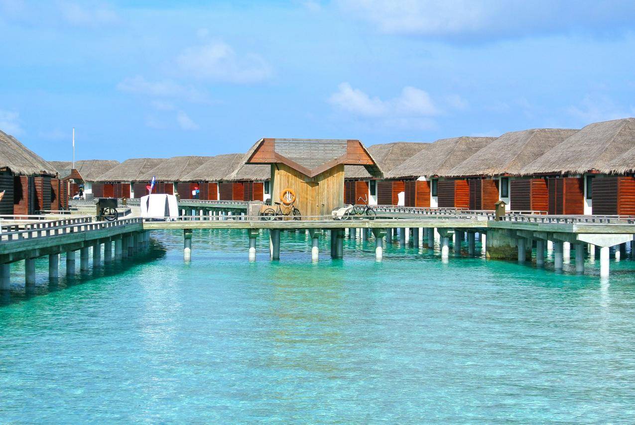 马尔代夫度假村的海上茅草屋图片