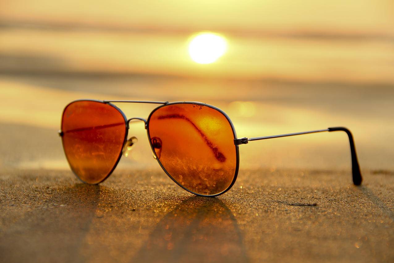 日落,沙滩,太阳镜,沙滩cc0可商用高清大图