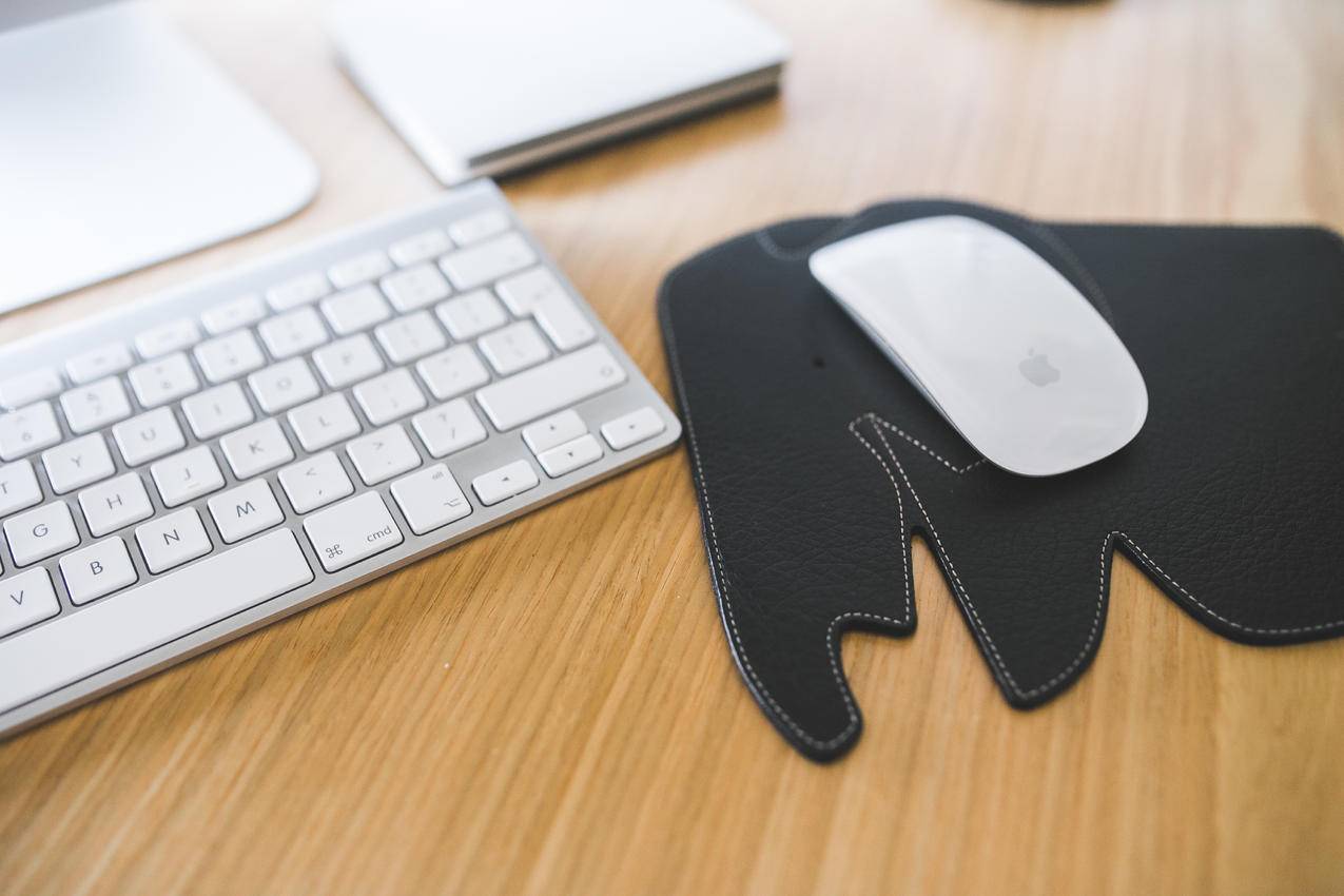 白苹果鼠标和键盘上的黑象垫