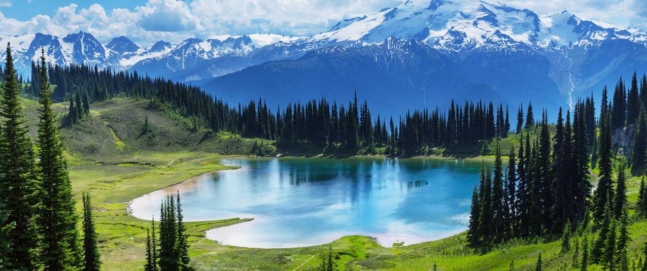 加拿大班夫国家公园高山湖泊风景3440x1440壁纸