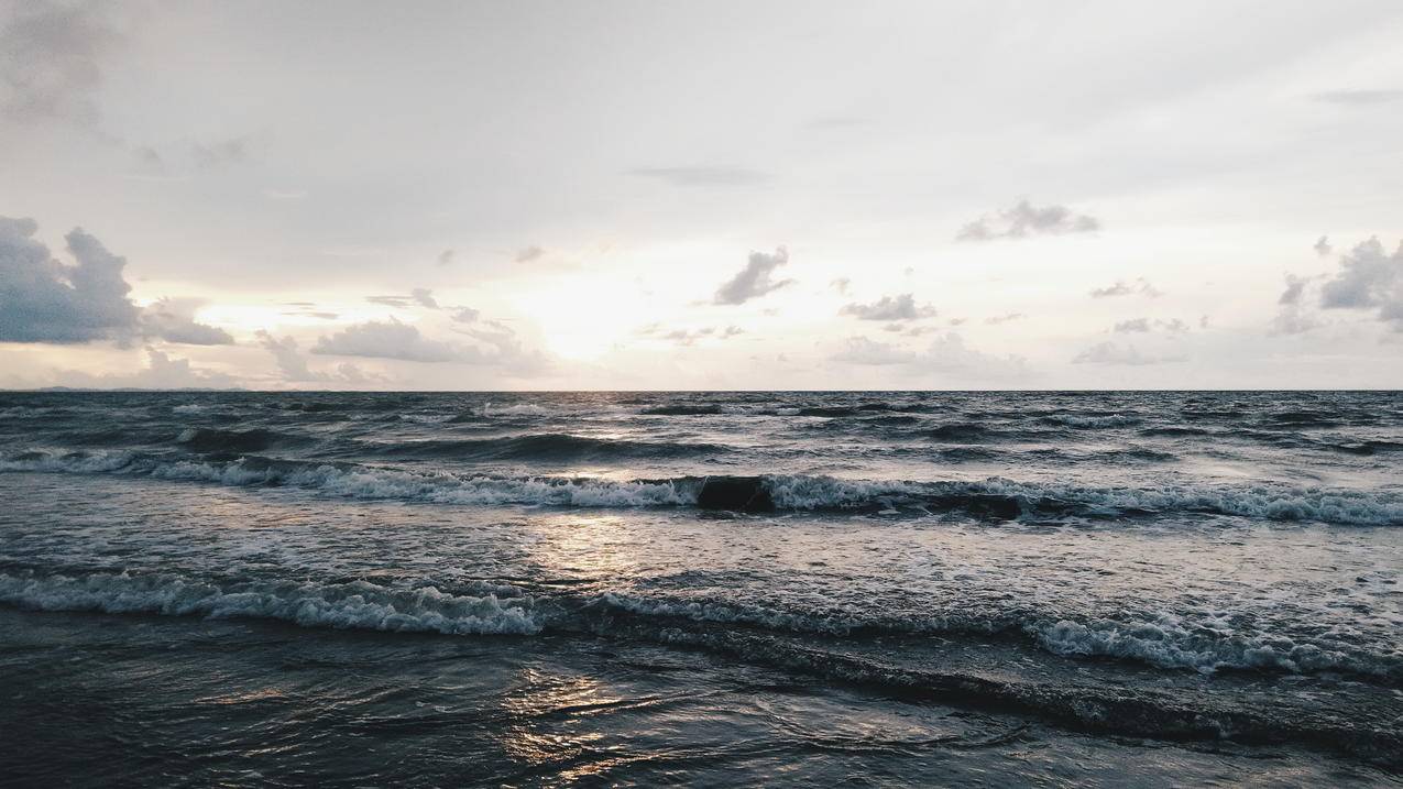 白天白浪和灰暗的海浪