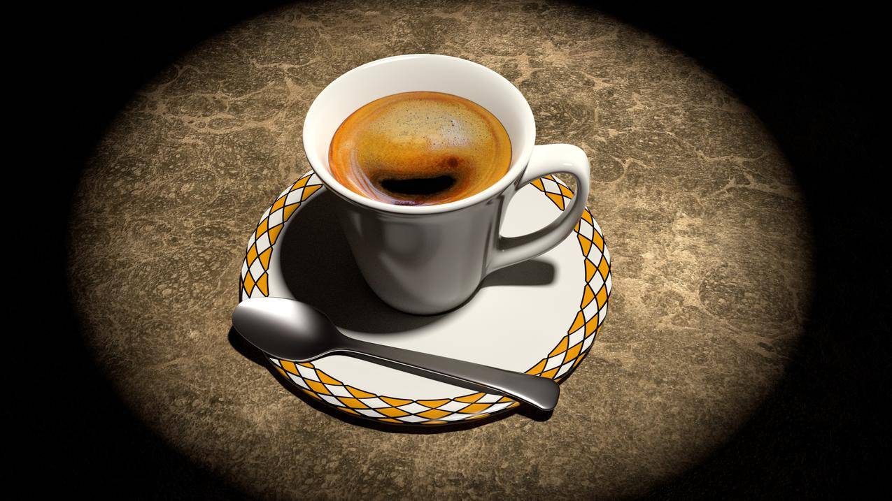 咖啡色棕色咖啡杯和茶匙不锈钢咖啡匙