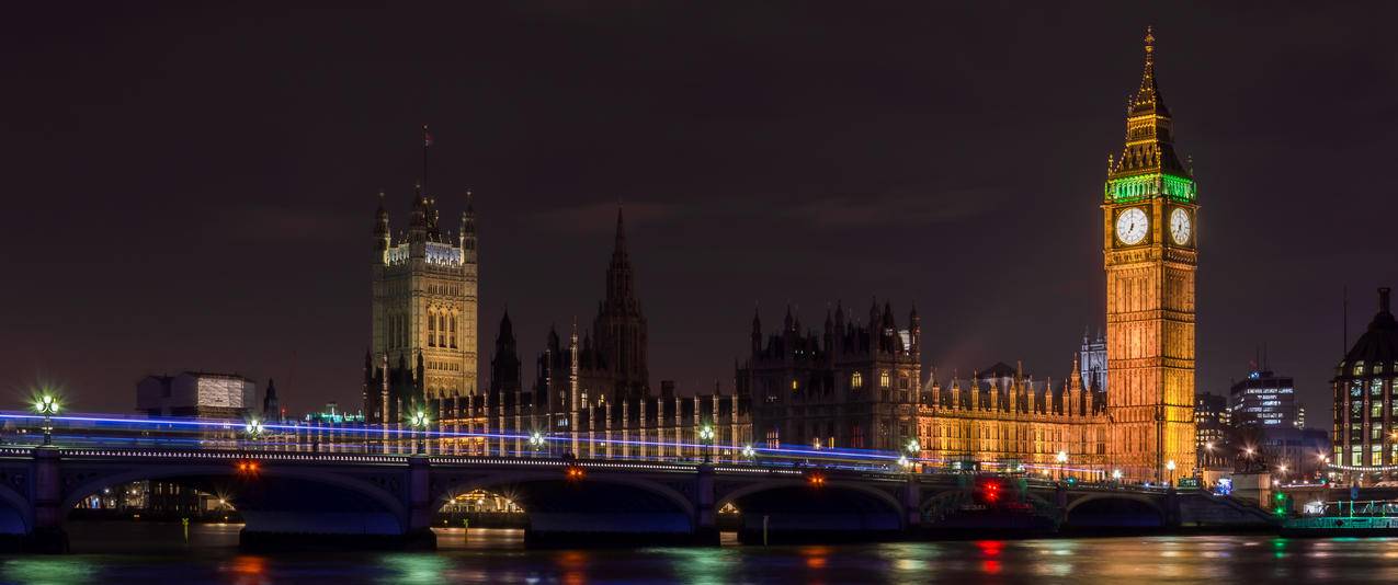 伦敦之夜,大本钟与伦敦国会大厦3440x1440壁纸