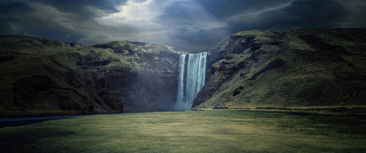 冰岛南部斯科加瀑布3440x1440壁纸