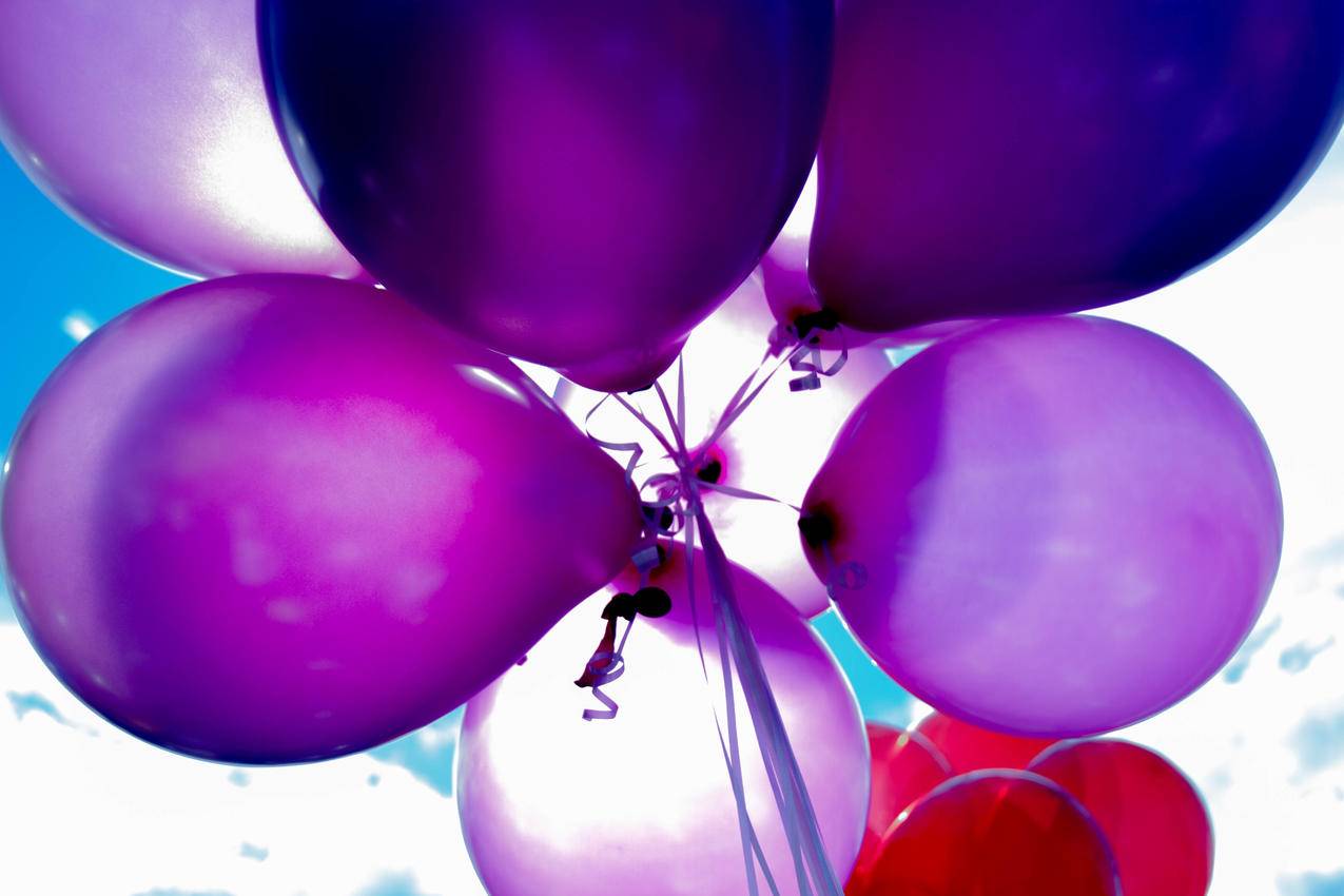紫色气球和红色气球