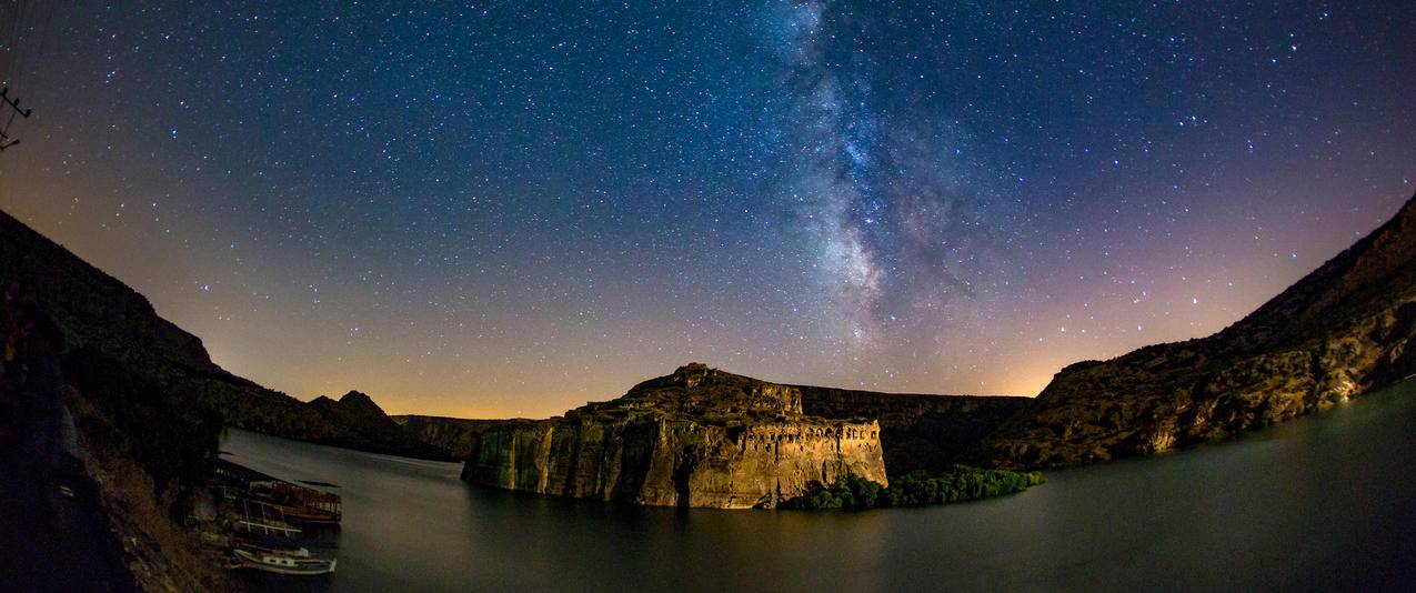 银河系星空河流风景3440x1440壁纸