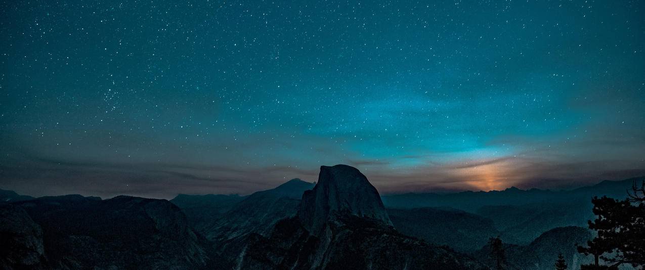 夜晚,山,星星,3440x1440带鱼屏壁纸