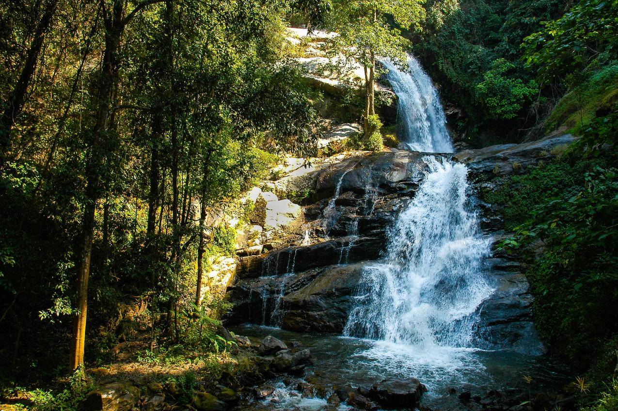 丛林溪流流水瀑布风景图片