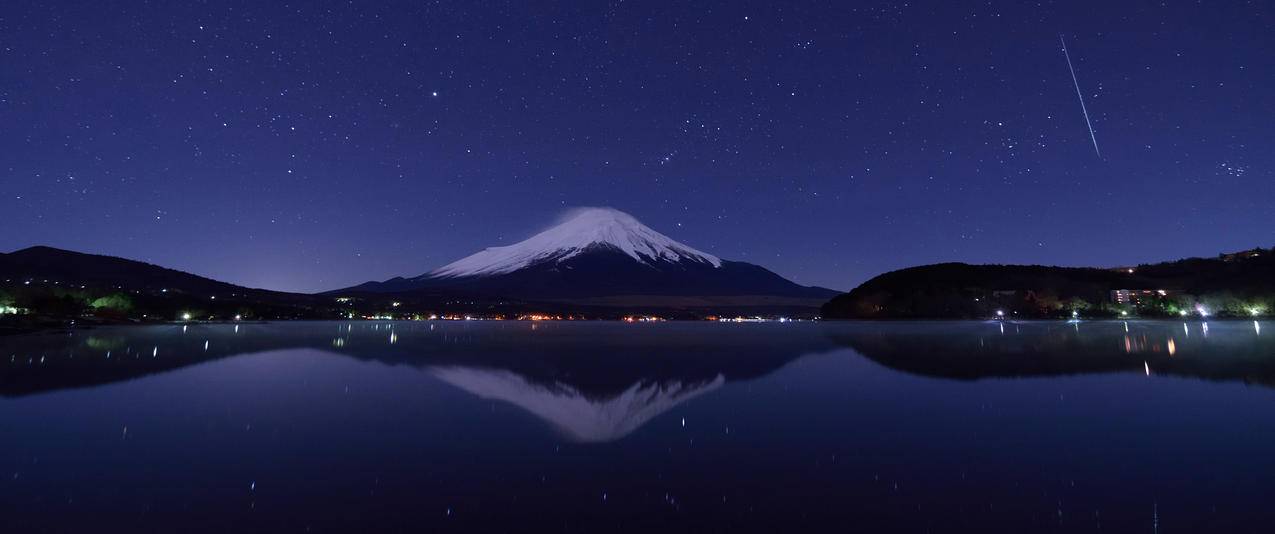 富士山,星空3440x1440风景壁纸