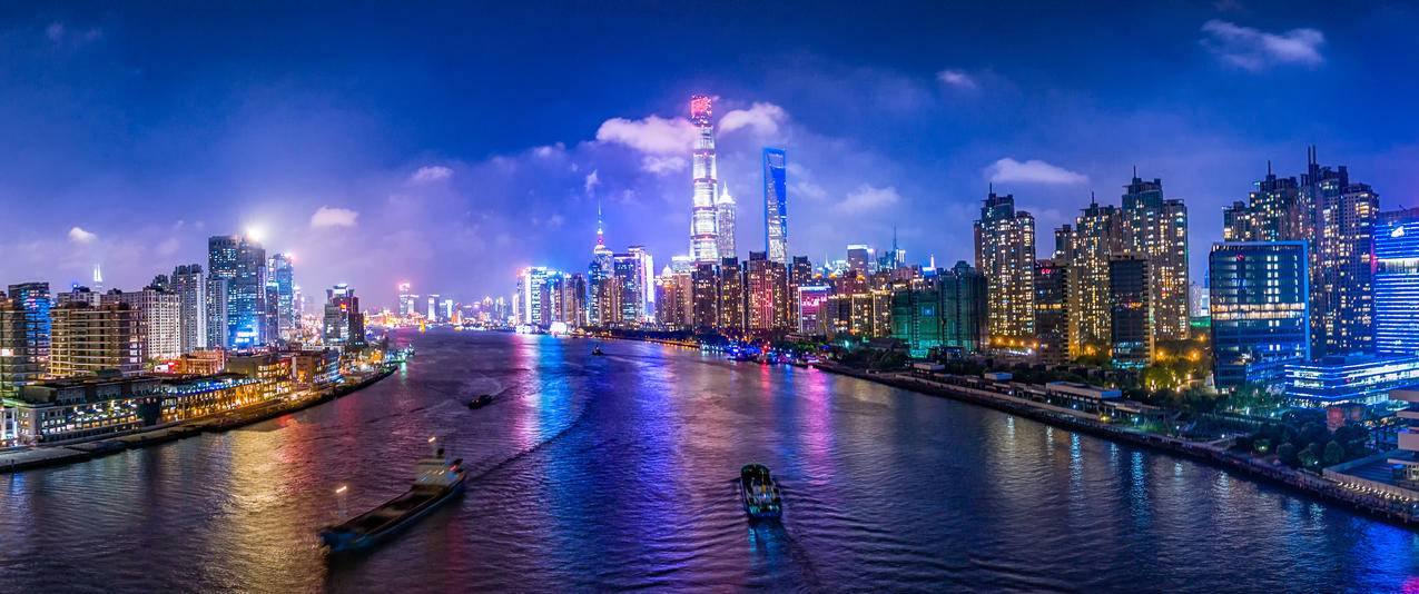上海黄浦江城市夜景东方明珠3440x1440风景壁纸
