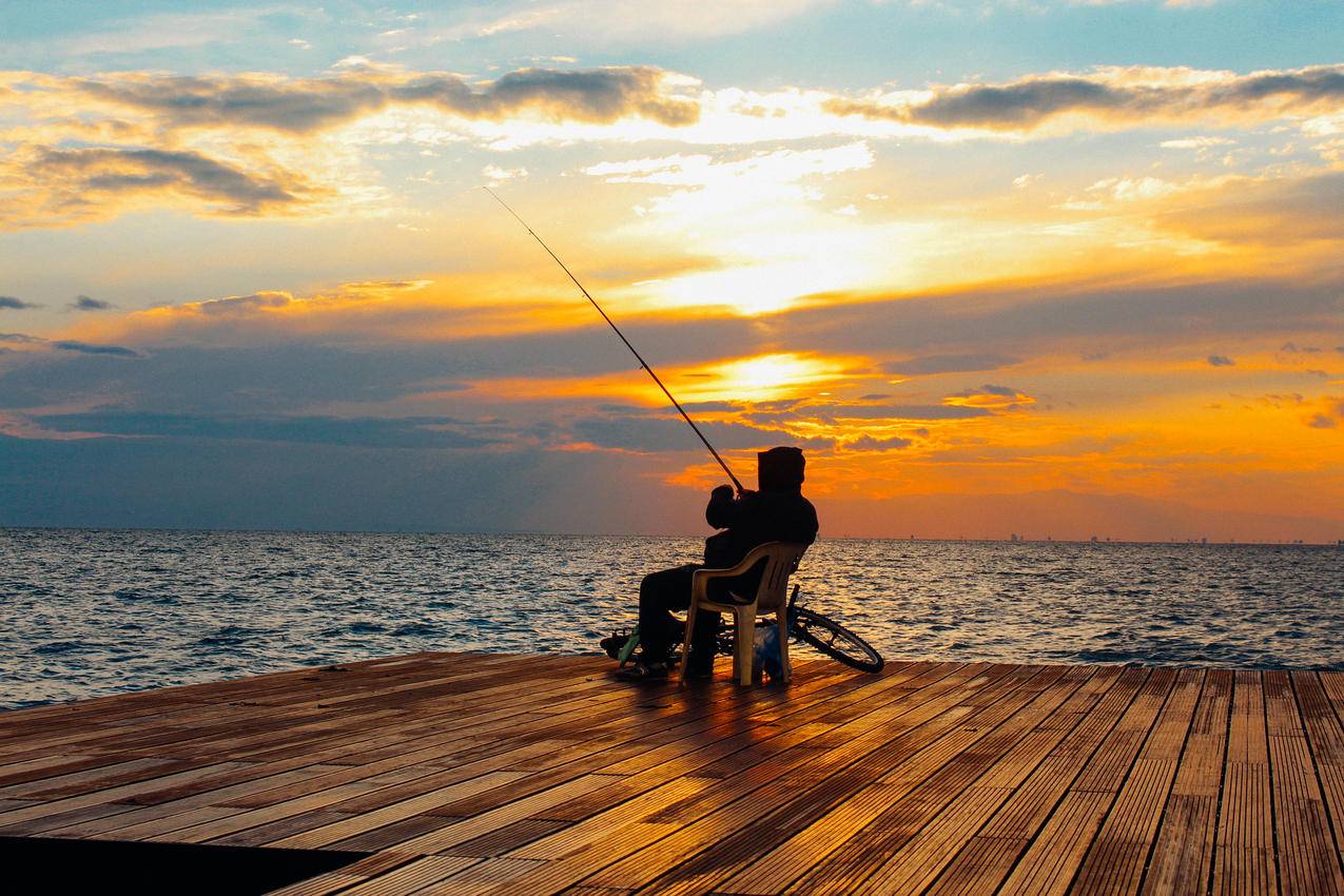 钓鱼,海洋,黎明,大自然cc0可商用图片