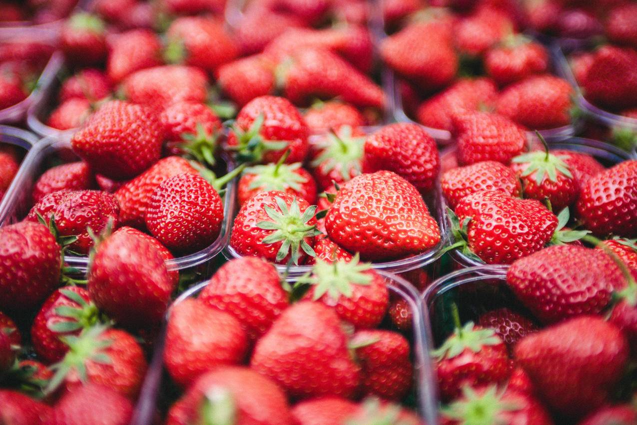 透明塑料容器上的草莓