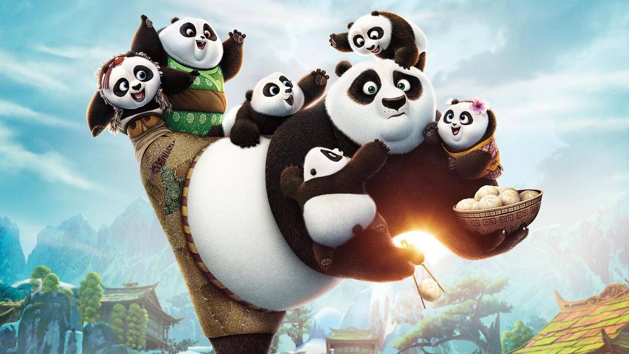 功夫熊猫3阿宝和小熊猫高清图片素材