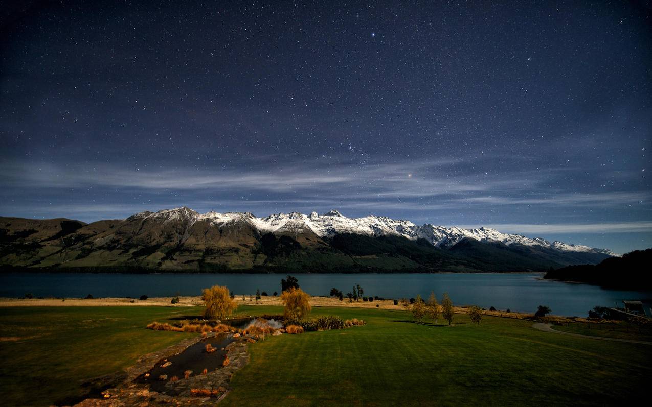 晚上,星星,新西兰湖4K风景壁纸