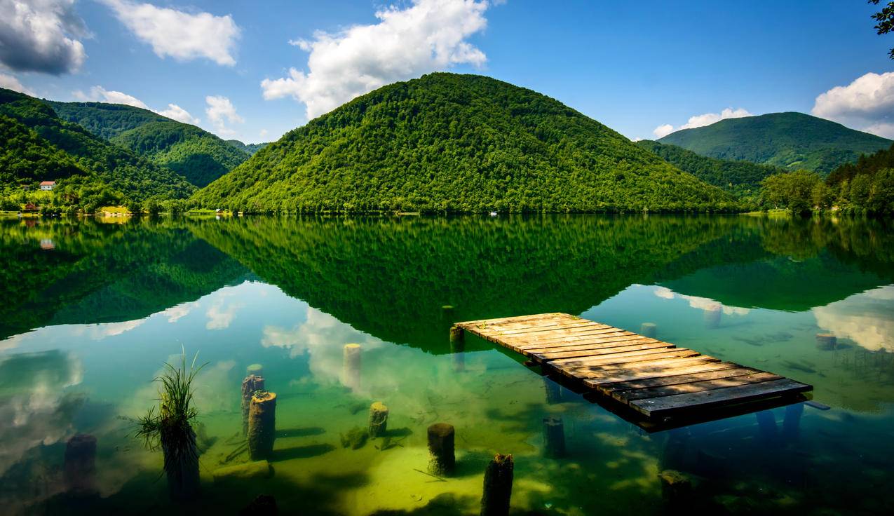 波斯尼亚和黑塞哥维那,山脉,湖水,绿色自然风景4K壁纸