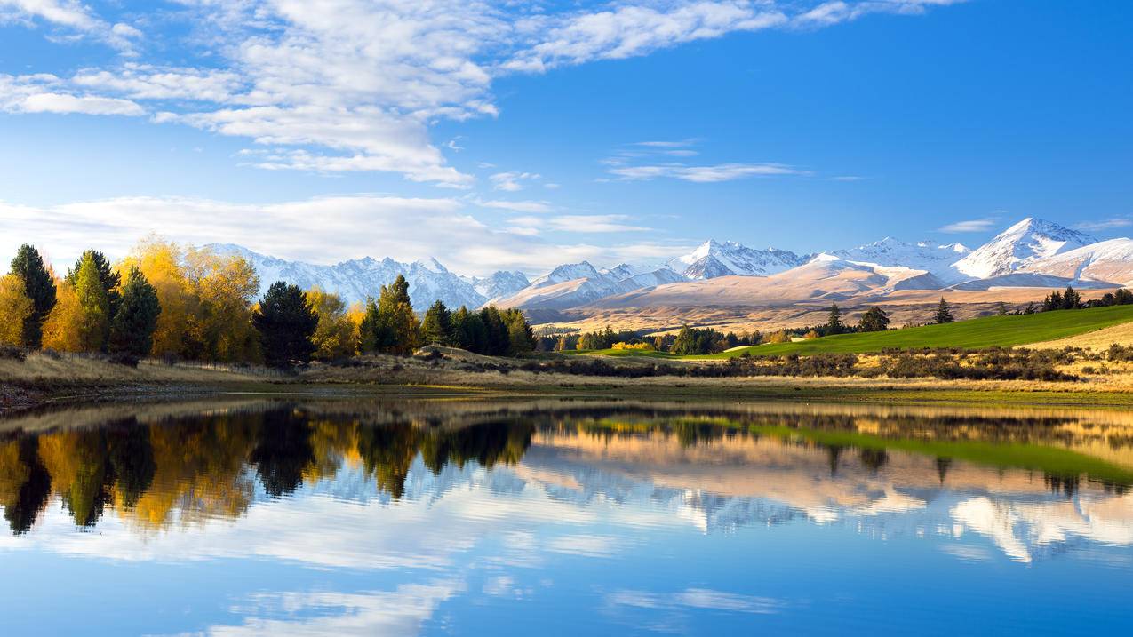 新西兰,哈顿山,南岛坎特伯雷地区,秘密湖泊,风景4K壁纸