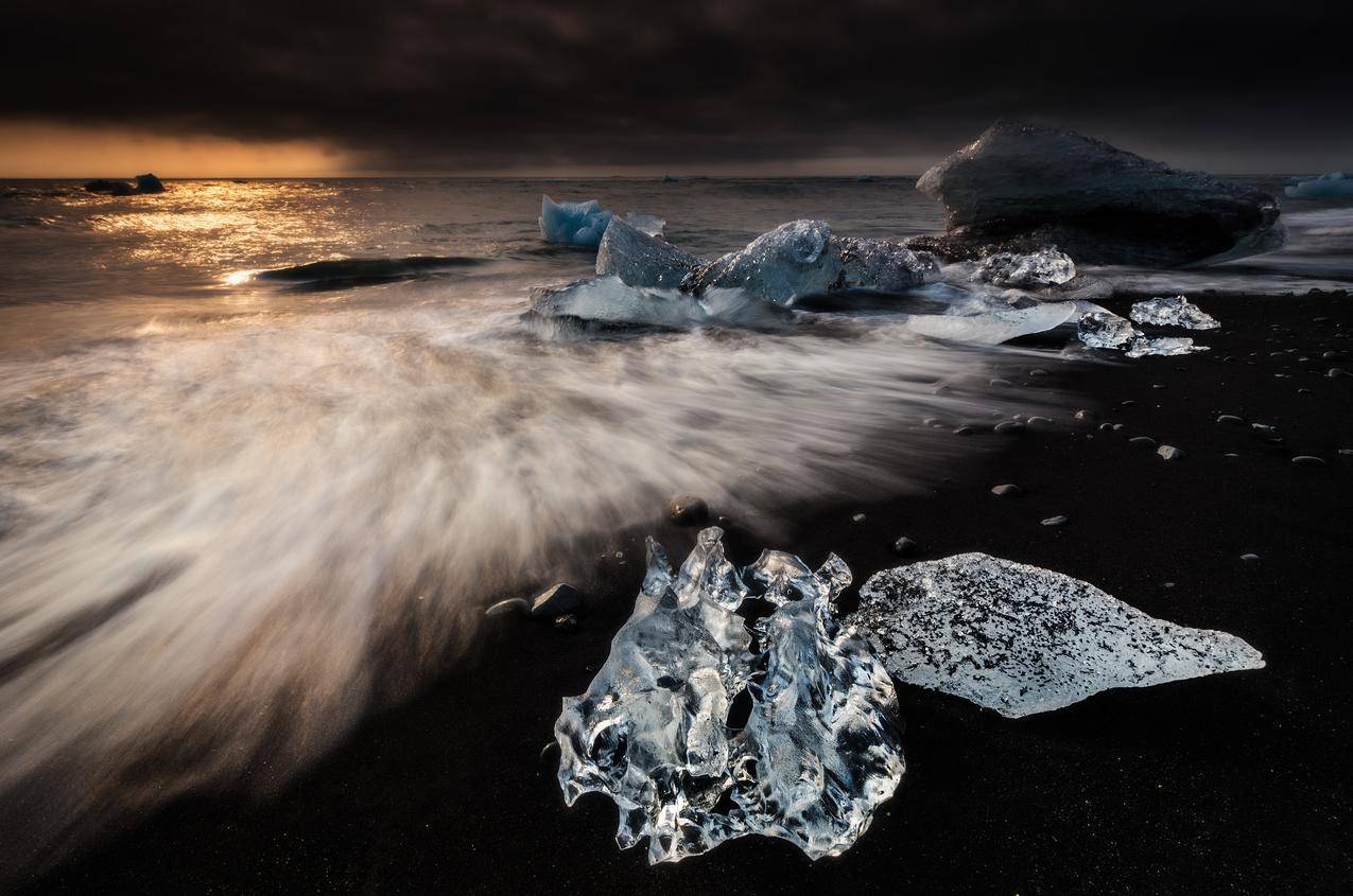 冰岛,海滩,浮冰,4K风景壁纸