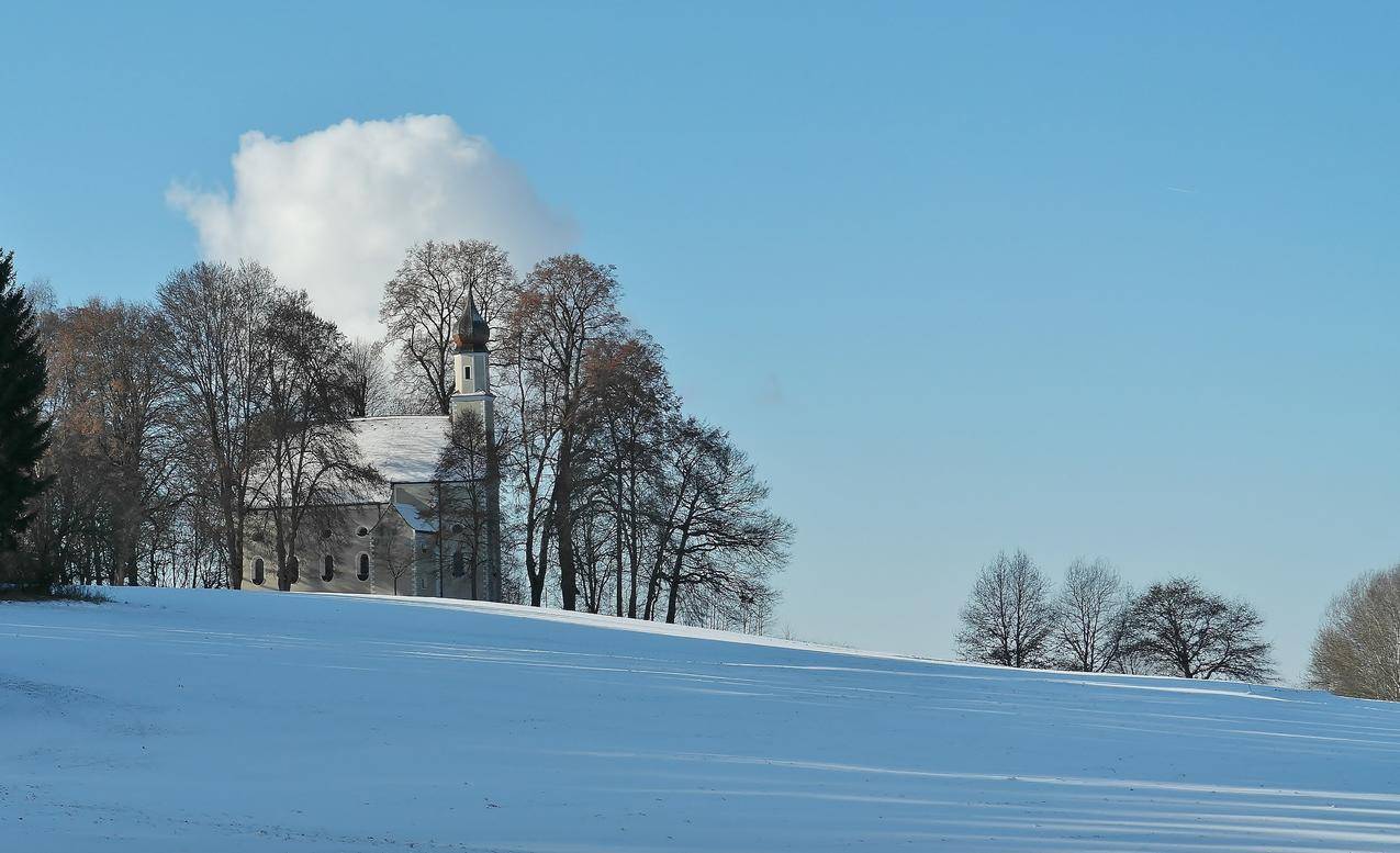 小教堂,冬天,景观,蓝色天空,白云,4K风景图片