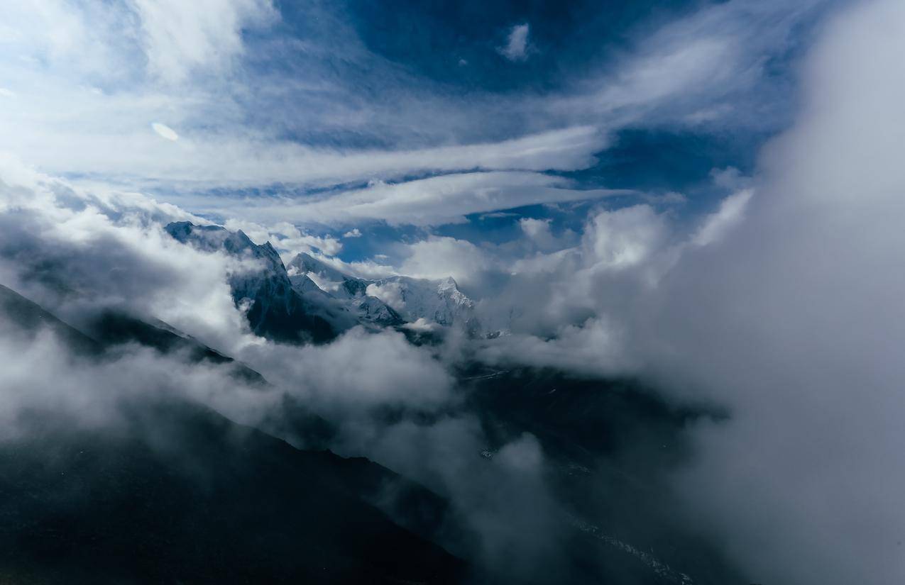 山峰,云,高处风景,5K图片