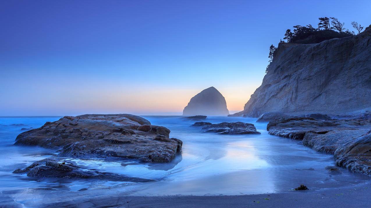 俄勒冈州,太平洋城,岩石,海边风景4K壁纸