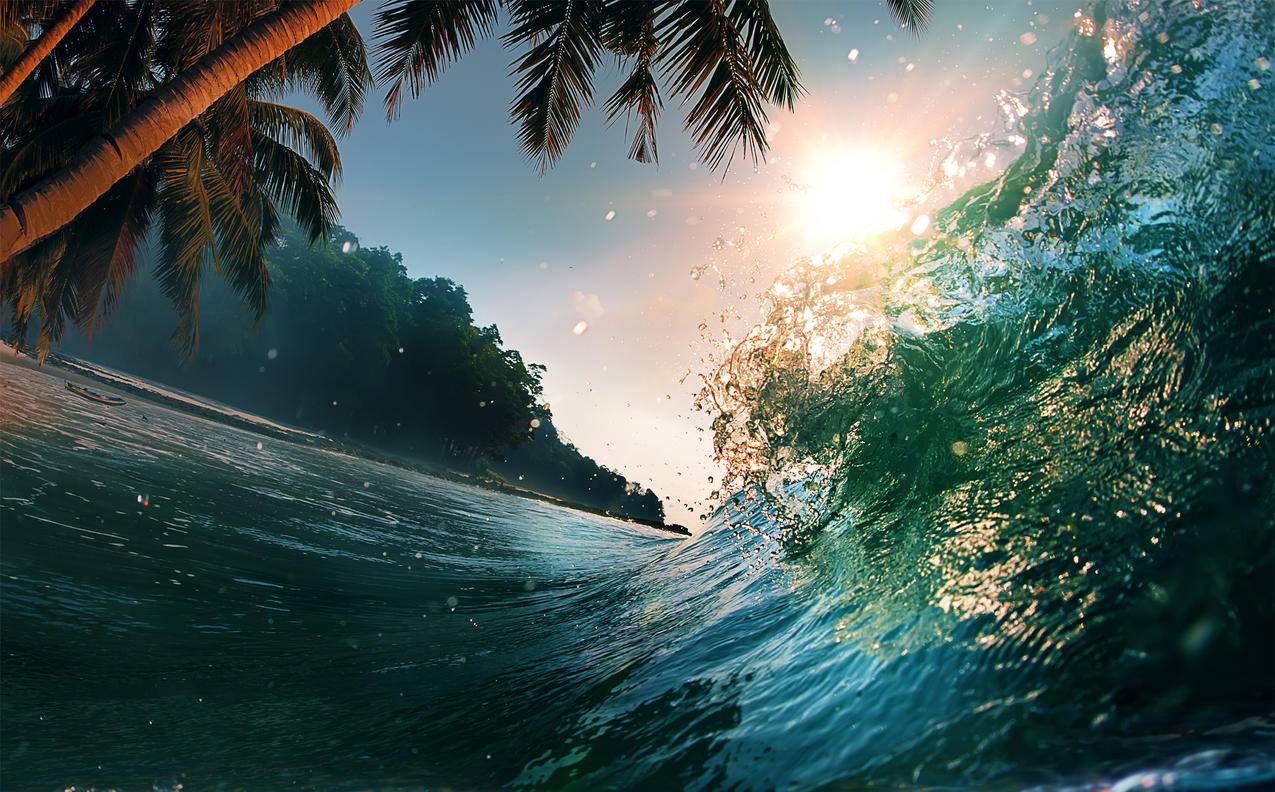 美丽日落,海波,4K风景壁纸图片
