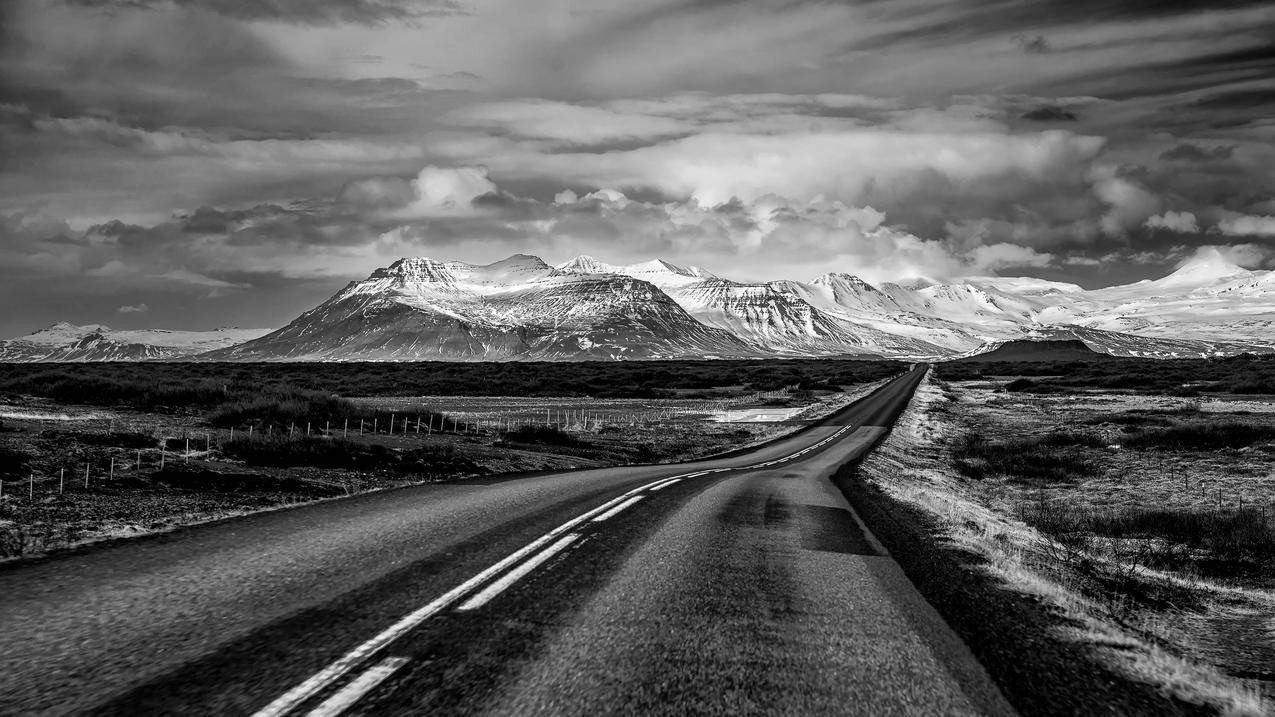 西冰岛环城路,黑白风景摄影,4K壁纸,3840x2160