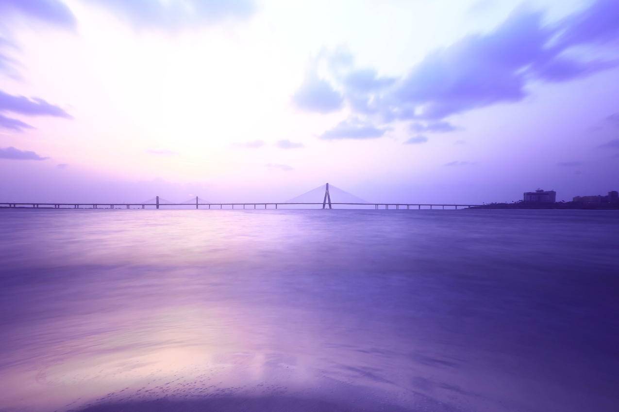 桥,江,紫色,5k壁纸