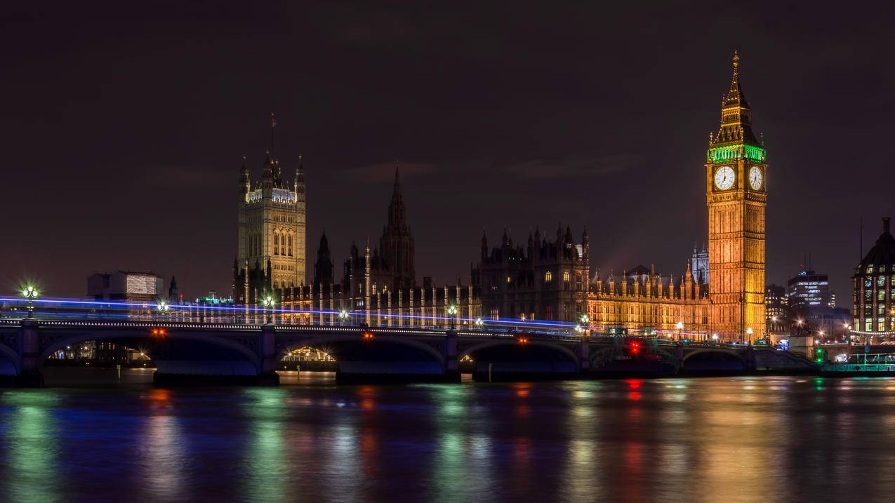 伦敦夜间,大本钟和议会大厦,伦敦风景4K壁纸