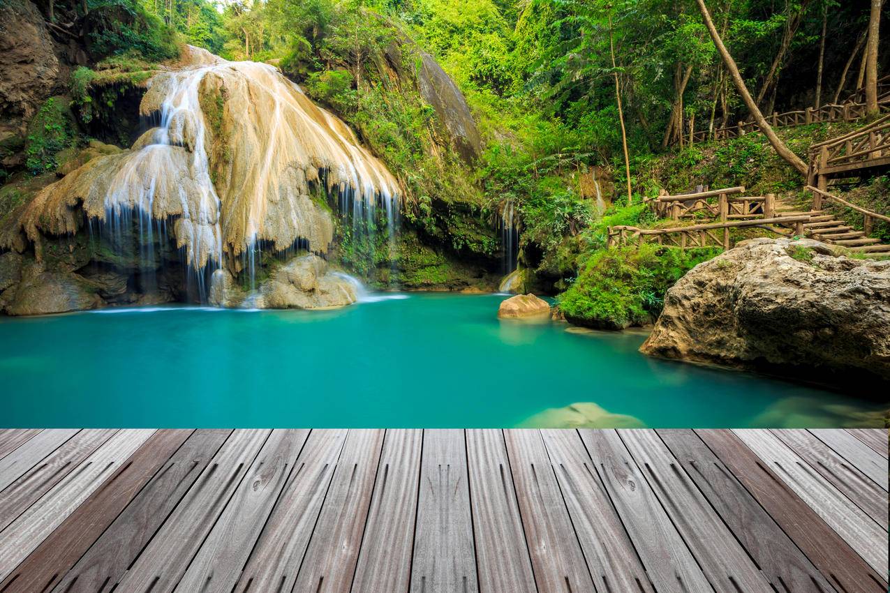 泰国的热带森林,瀑布风景4K壁纸
