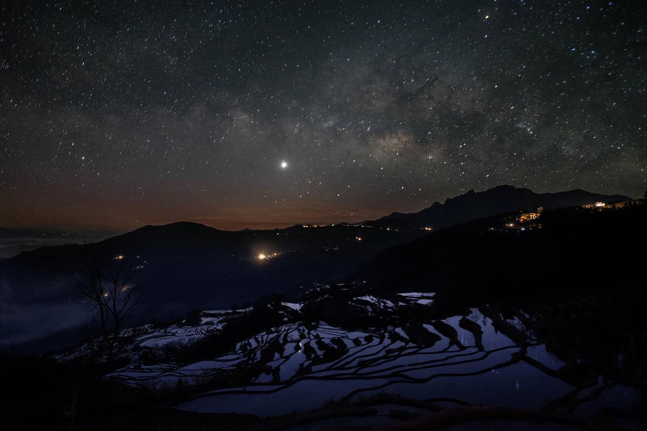 天空,星星,夜晚,梯田,4K风景壁纸