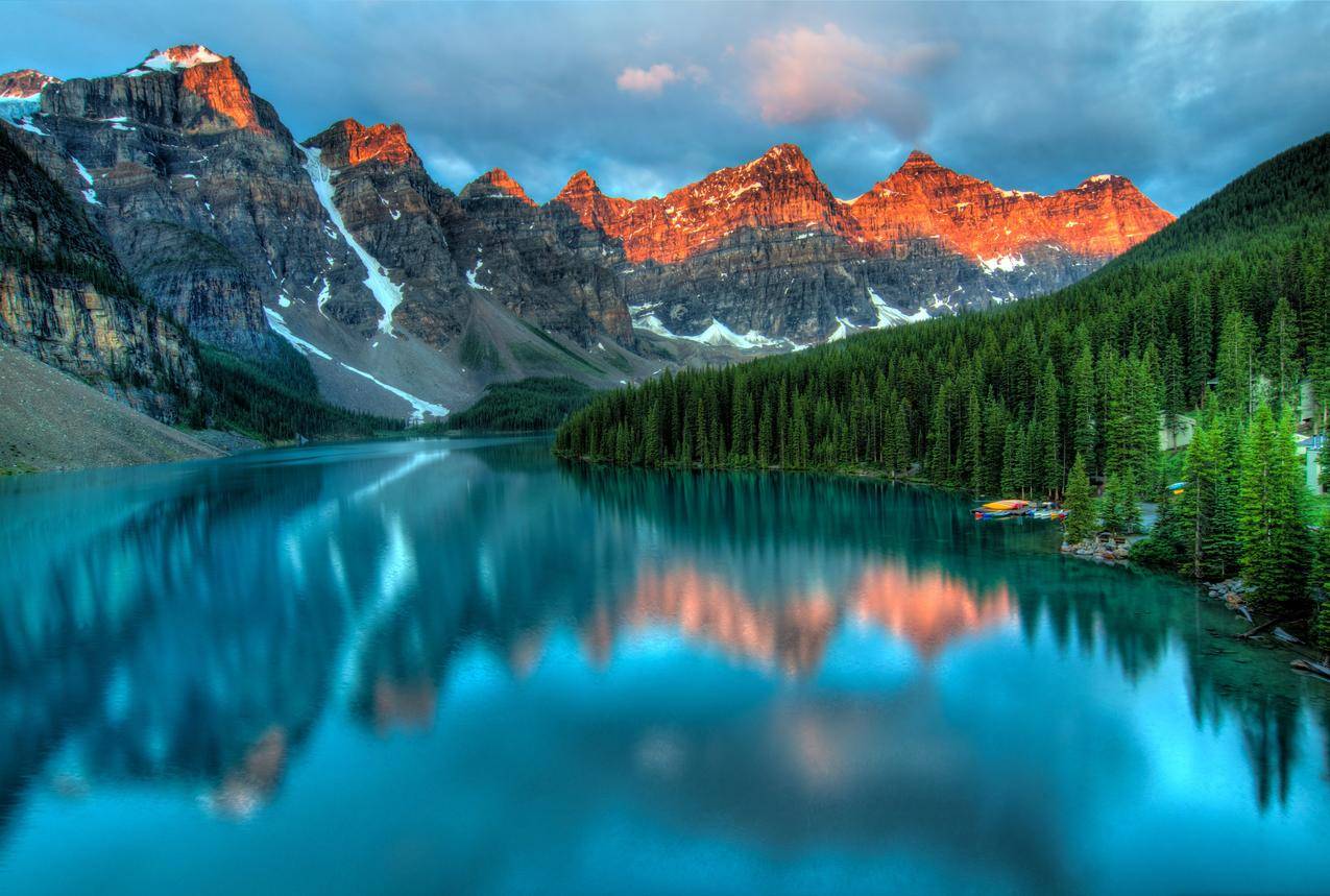 艾伯塔省,班夫,美丽,蓝色,加拿大,云,森林,湖,4K风景壁纸