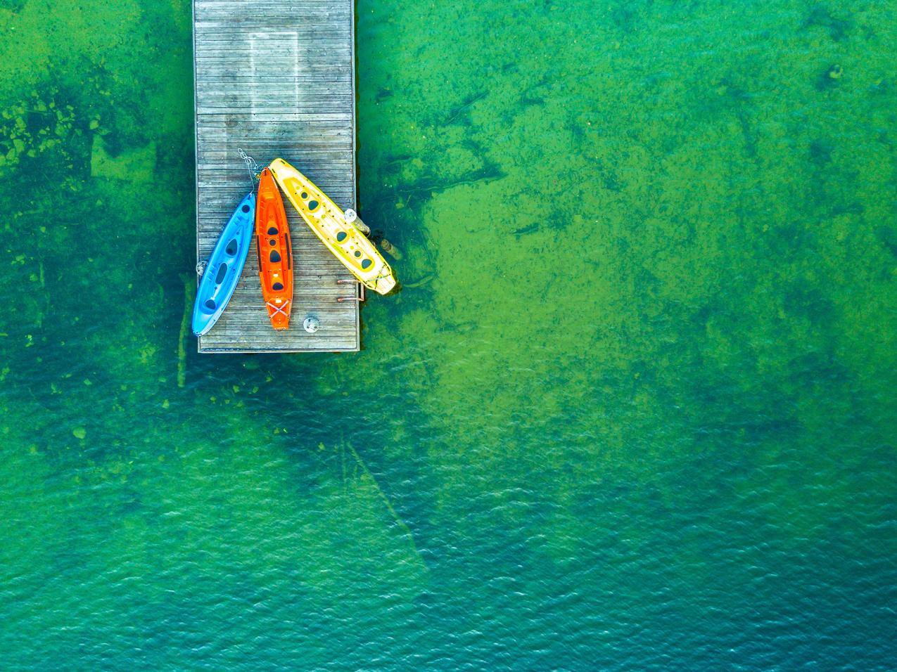 皮船,湖心岛,4k风景壁纸