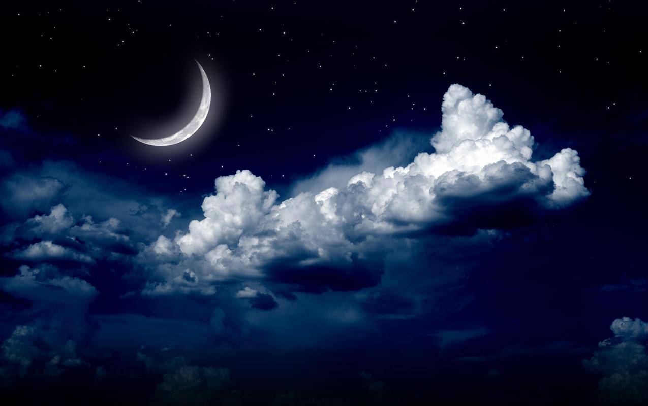 夜晚,月亮,月光,明月,云,星星,4K风景壁纸