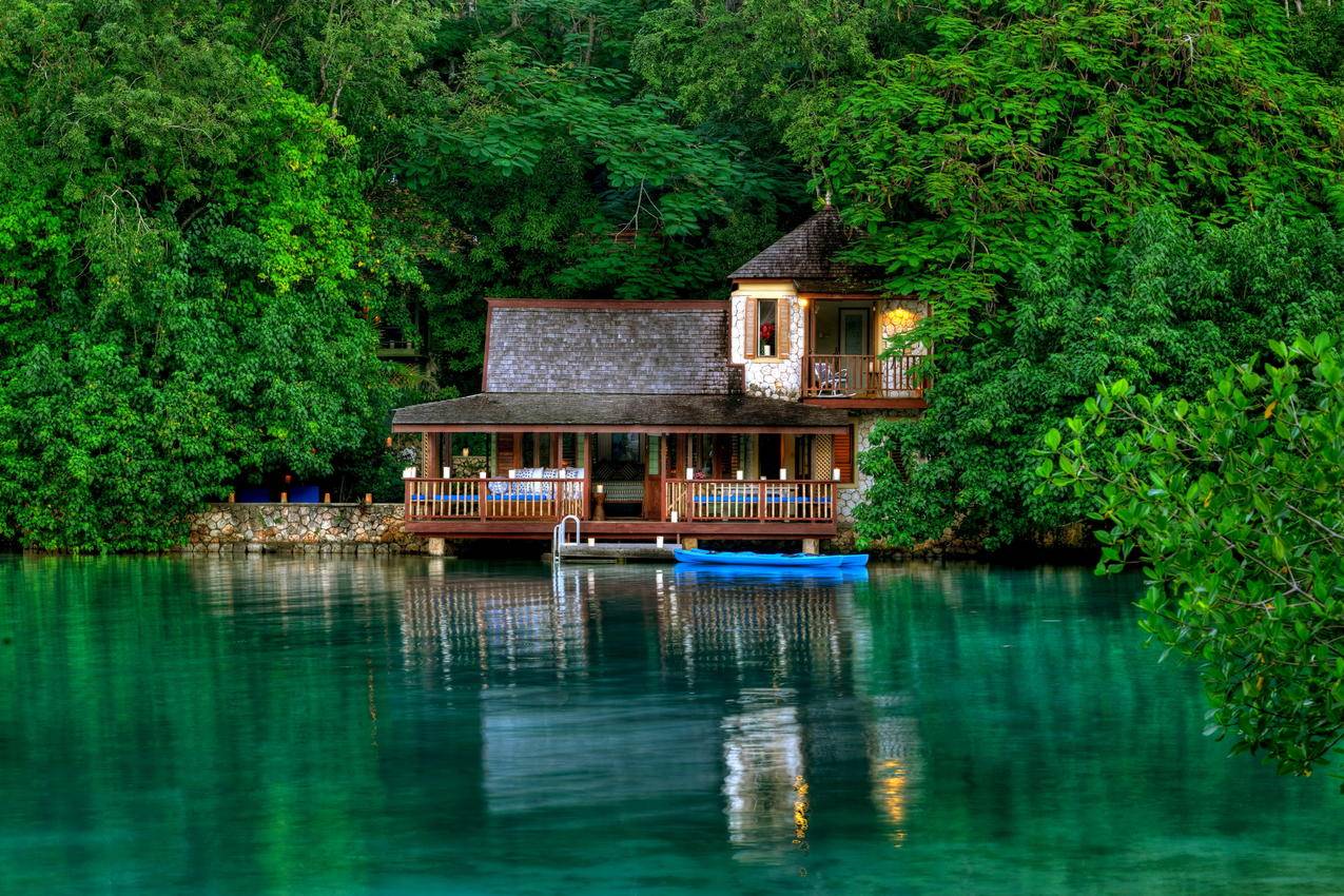 牙买加,小岛,树木,树叶,房子,4K风景壁纸