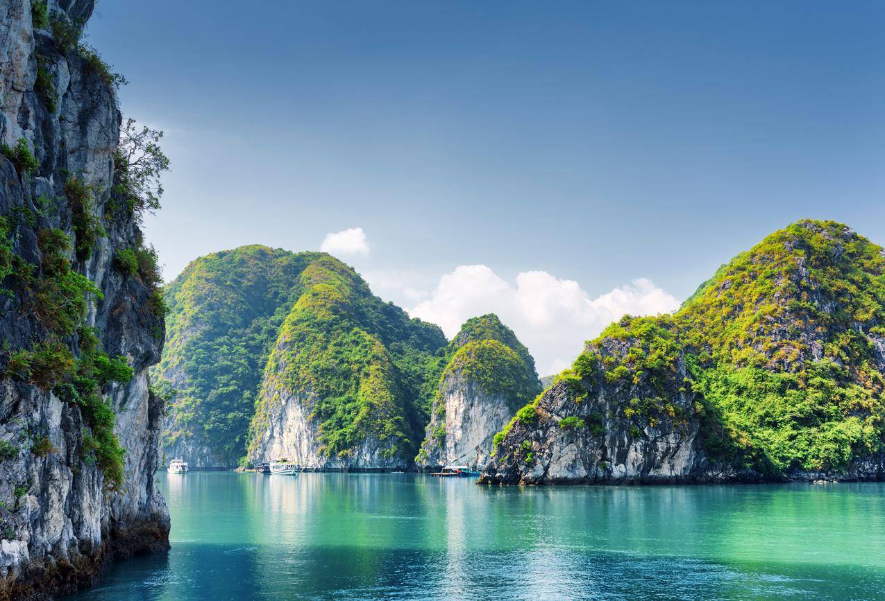 海,岩石,越南下龙湾6K风景壁纸