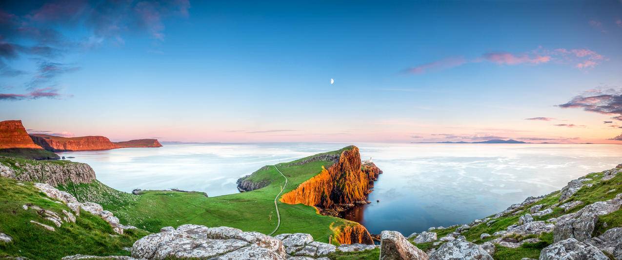 苏格兰,海湾,岩石,美丽海景4K壁纸3826x1600