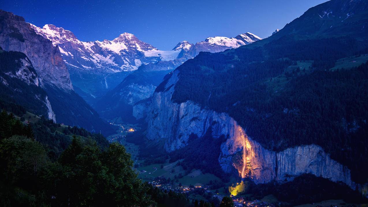 瑞士,劳特布龙嫩谷,艾格峰,少女峰的山脉,4K风景壁纸