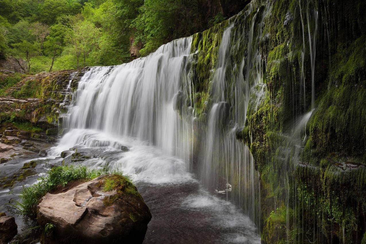 自然森林,岩石,瀑布流水,4K风景壁纸