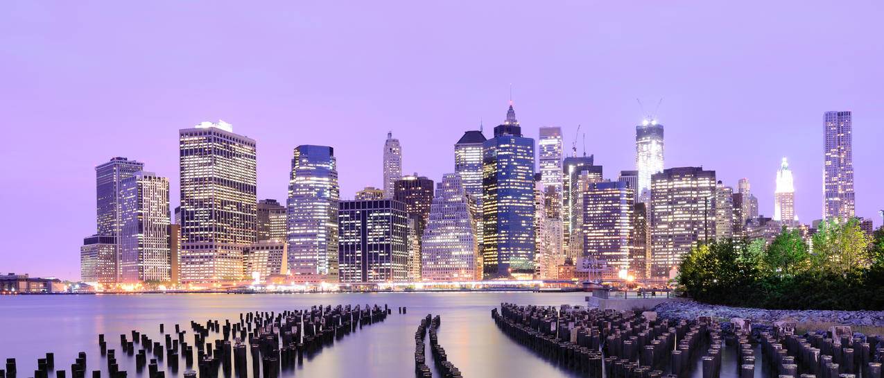美国纽约,华尔街,摩天大楼,夜景,建筑物,城市风光4K壁纸