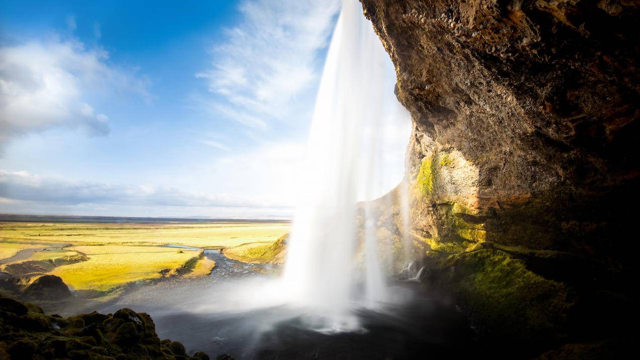 冰岛,瀑布风景4K壁纸