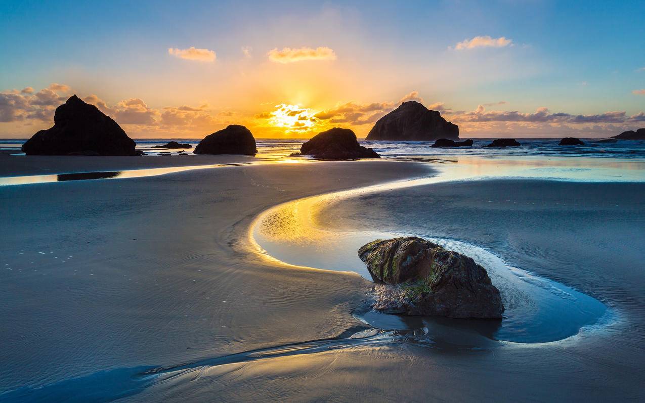 日出,岩石,海洋,4K风景壁纸