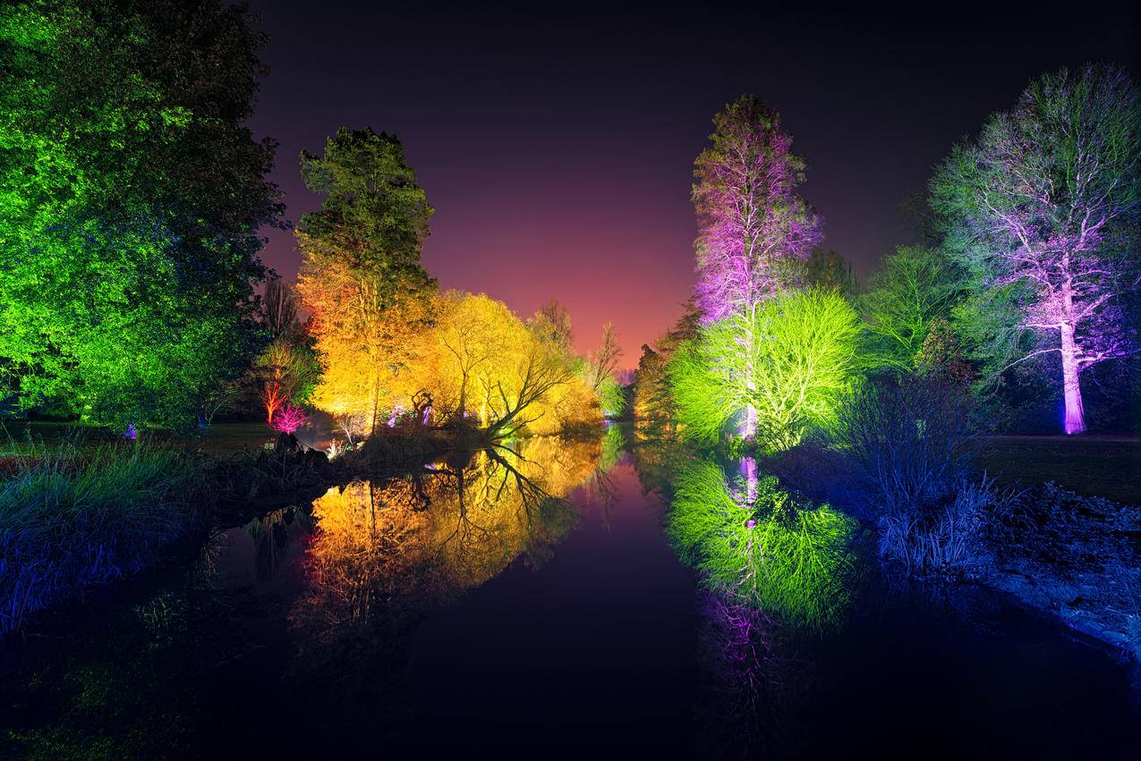 伦敦西昂公园,七彩灯,4K风景壁纸