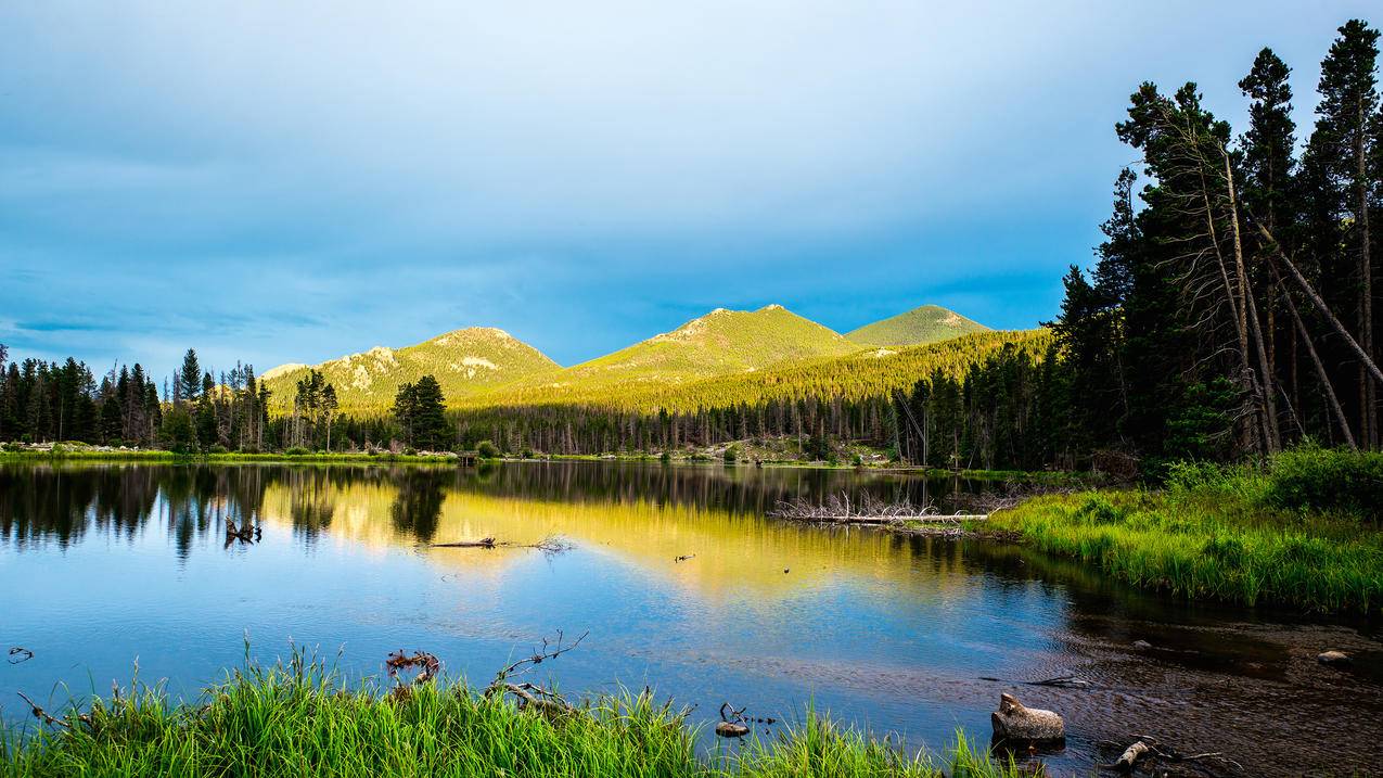 落基山脉,湖,美丽的山水风景4K壁纸