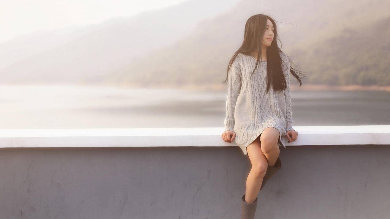 长发美女,毛衣连衣裙,旅行摄影,3840x2160美女壁纸